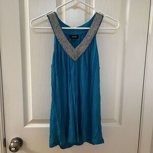 Express Teal Beaded V-Neck Halter Top Tank Women's Size Small NWT